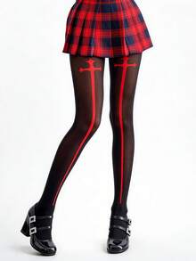 ROMWE Goth 1双暗黑风格角色扮演交叉剑形丝袜连裤袜 - 黑色 - 查看 3