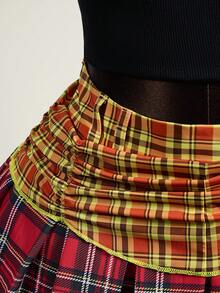 Zestiva Chân váy ngắn xếp ly kẻ caro phối màu tương phản kiểu retro dành cho nữ, cạp chun co giãn, giúp thon gọn vóc dáng. - Nhiều màu - Xem 6