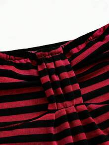 ROMWE Goth Y2K Retro Striped Cropped Tube Top, Suitable For Music Festival Outfits, Plus Size - Red - View 4
