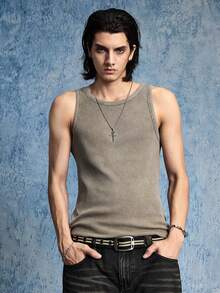 ROMWE MEN Street Life Áo tank top nam mùa hè dáng ôm, chất liệu gân sọc, dây mảnh, tạo dáng tôn vóc dáng. - Hồng - Xem 3