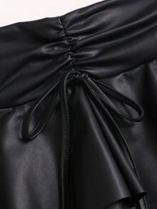 Sweetra Women's Solid Color Pleated Halter Neck Camisole And Mini Skirt 2-Piece Set, Spring/Summer - Black - View 4