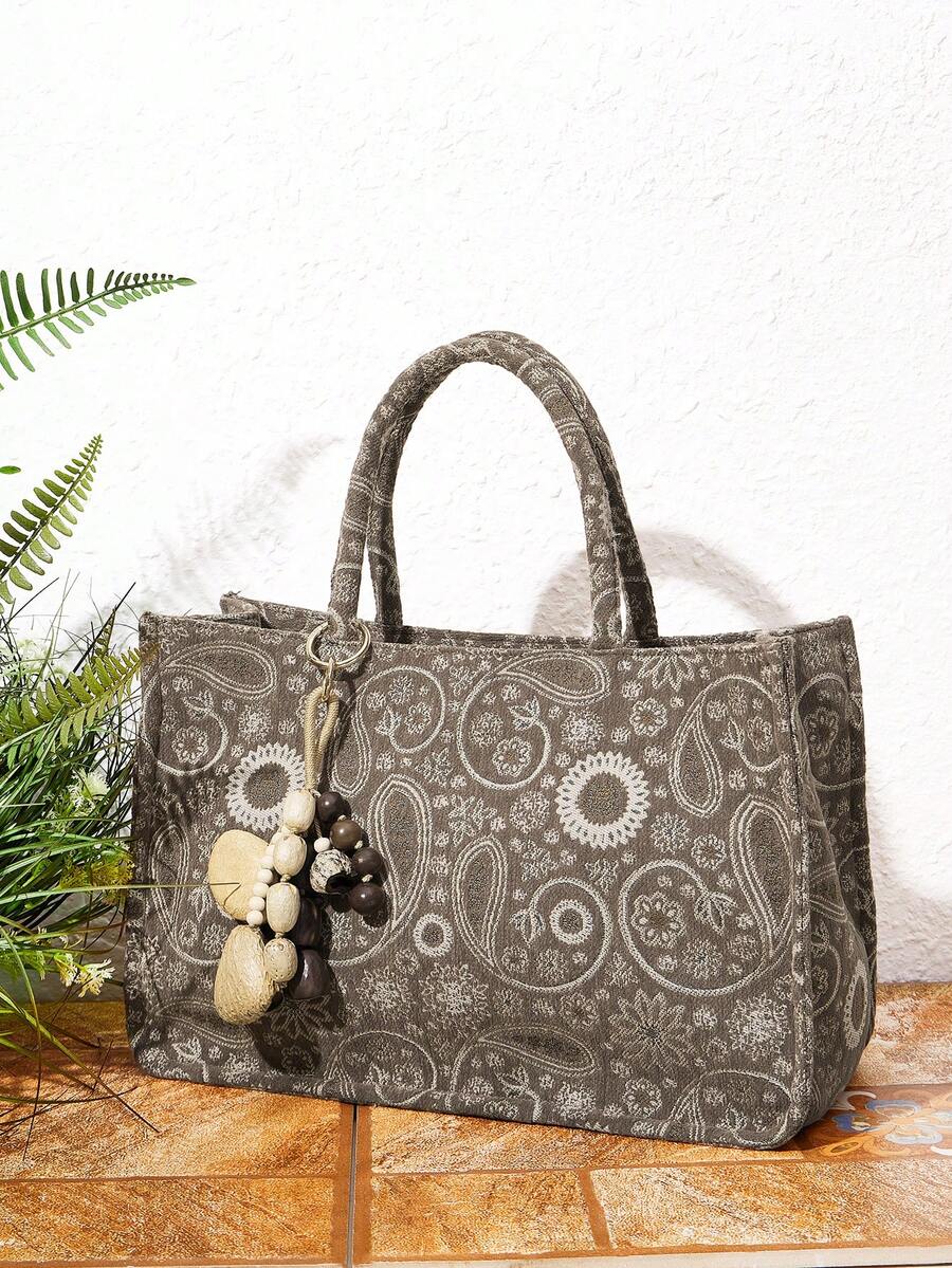 Túi xách nữ, túi tote có quai xách trên, họa tiết Paisley, phong cách retro, thời trang, thanh lịch, đơn giản, cá tính, đa năng, thích hợp cho đi biển, kỳ nghỉ, du lịch, mùa hè, ven biển, tiệc bãi biển (Họa tiết ngẫu nhiên) - Cà phê - Xem 1