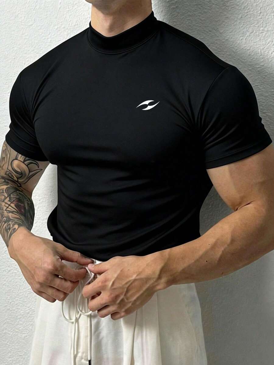 GymBeat Camiseta de manga corta con cuello alto casual y versátil para uso diario y deportes para hombres - Multicolor - Ver 1