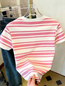 Women's Round Neck Striped Casual Versatile Daily Wear Short Sleeve T-Shirt - Multicolor - View 2