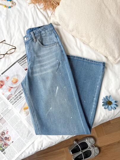 Comfortcana Quần jeans nữ đơn sắc tối giản mặc hàng ngày