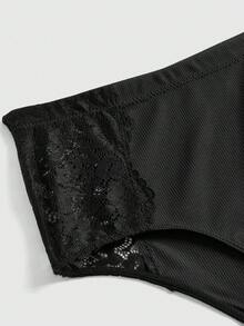 ROMWE Gothic Style Lace Patchwork Bow Decor Women's Lingerie Set - Black - View 4