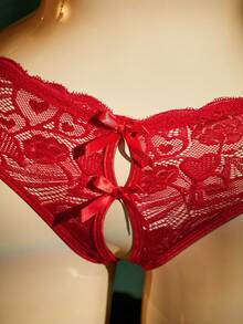 SpicyHot 1pc Lace Open-Crotch Heart-Shaped Pearl Extremely Sexy Panty,Sexy Lingerie For Women,Adult ,Honeymoon,Hot,Date Night,Lingerie,Lace Sexy Lingerie,Lingerie Set,Sexy Outfit - Red - View 6