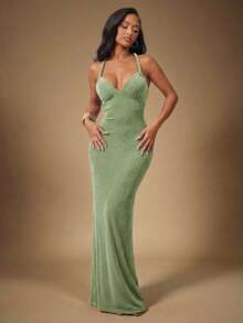 Radiana Đầm ôm sát màu xanh bạc hà gợi cảm và thanh lịch dành cho nữ, thiết kế hở lưng quyến rũ với dây đeo đính hạt kim loại, đầm dạ hội màu đỏ phù hợp cho hẹn hò, họp mặt, sinh nhật, tiệc tùng, dạ tiệc, vũ hội, các dịp trang trọng. - Màu xanh Bạc hà - Xem 5