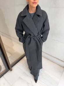Marta Soriano 女士时尚通勤大衣，配腰带，秋冬款 - 灰色 - 查看 3