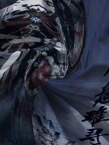 ROMWE Avant Ny kinesisk stil religiös buddhistisk kinesisk lotus sexig rygglös halterneck linne för kvinnor - Svart - Visa 4