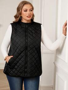 EMERY ROSE Áo khoác vest chần bông có khóa kéo Plus, cho mùa đông - màu đen - Xem 2