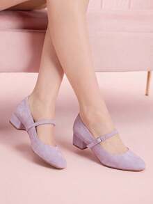 CUCCOO DOLLMOD Giày Mary Jane Lolita mũi tròn bằng da lộn màu tím dễ thương dành cho nữ, kiểu dáng cơ bản, đa năng, gót dày. - Màu tím - Xem 7