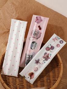 ROMWE Kawaii 3件套甜美粉色可爱相机、樱桃、花朵等印花，搭配优雅波点轻柔风女士发带，弹性防滑，吸汗止汗，适合约会、派对、瑜伽运动、休闲通勤等场合，可作为女士发饰。 - 3pcs/粉色系列 - 查看 5