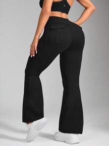 Rhythm Era Plus Size Slimming Black Casual Sports Leggings With Front And Back Pockets - Black - View 2