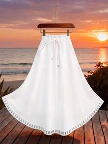 Plus Size Elegant White Skirt For Commuting - White - View 3