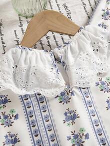 Emery Rose Kids Emery Rose Kids 两件套少女碎花荷叶边休闲上衣和裤子套装，夏季 - 白色 - 查看 4