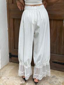 SHEIN Tall Women's Retro Lace Element Puff Pants - White - View 2