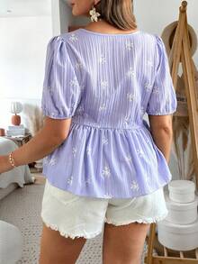 Ceyna Plus Size Women's Lavender Summer Elegant Blouse,Textured Printed V-Neck Short Sleeve Babydoll Tops,Tea Party Wedding Guest Casual Holiday Dress Tops - Mauve Purple - View 2