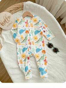 Newborn Baby Boy Cute Casual Knit Cartoon Pattern Long Sleeve Romper Pajamas - Multicolor - View 5