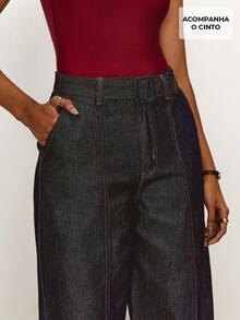 Daynim 高腰阔腿牛仔裤 - 深色水洗藍 - 查看 3