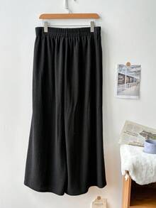 Dazy Plus Plus Size Casual Solid Color Wide Leg Pants, All Season - Black - View 4