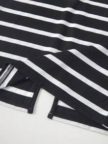 SHEIN ChillGRL Vestido corto de manga corta minimalista y casual que combina con todo para adolescentes - Blanco y Negro - Ver 3