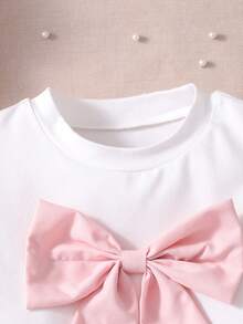 Elladie kids 2 pièces/Set Jeunes filles Top à manches courtes en tricot ivoire avec volants et nœud, et jupe plissée rouge avec perles. Tenue décontractée pour la Saint-Valentin, vêtements de printemps pour filles d'école. Tenues habillées pour filles. Vêtements pour filles. - Rose bonbon - Voir 6