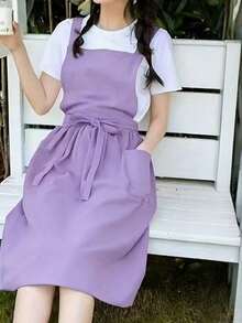 春夏轻盈双面围裙，腰部可调节，柔软棉混纺面料，带口袋，适合园艺工作，优雅轻便。 - 多色 - 查看 15