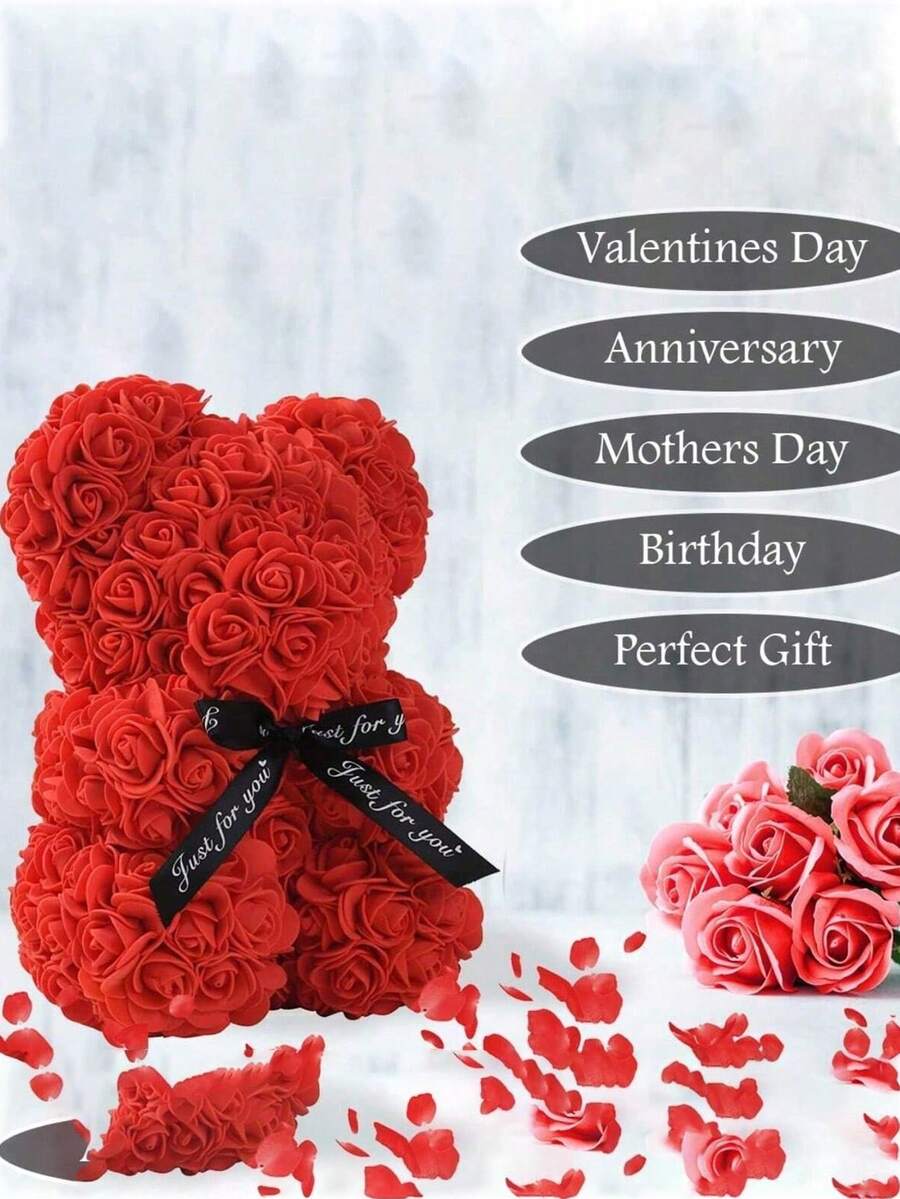 9.25*15.5inch Rose Bear Figurine Mini Foam Bear Cute Home Decor, Romantic Artificial Flower Design, Suitable For Mother's Day, Father's Day, Graduation, Valentine's Day, Wedding Party, Birthday, Window & Tabletop Decor, Perfect Gift For Family & Friends - Multicolor - View 1