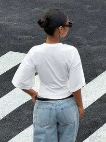 Muchica Damtröja med fladdermusärm, trendig och mångsidig passform - Vitt - Visa 2