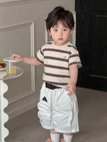 DAZY Toddler Boys' Casual Striped Round Neck Short Sleeve Top, Summer - White - View 5