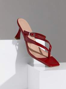SHUZIA Sandal xỏ ngón đế thấp, mũi vuông, thoải mái dành cho nữ. - Đỏ - Xem 7