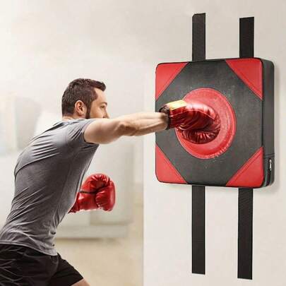 1个静音壁挂式拳击沙袋 - 高强度红/蓝PU皮革，降噪设计，内置减震芯 - 适用于家庭健身房、公寓、室内拳击训练 - 拳击配件 - 家用健身器材 - 高强度训练装备 - 家用拳击沙袋 - 静音健身器材 - 健身套装
