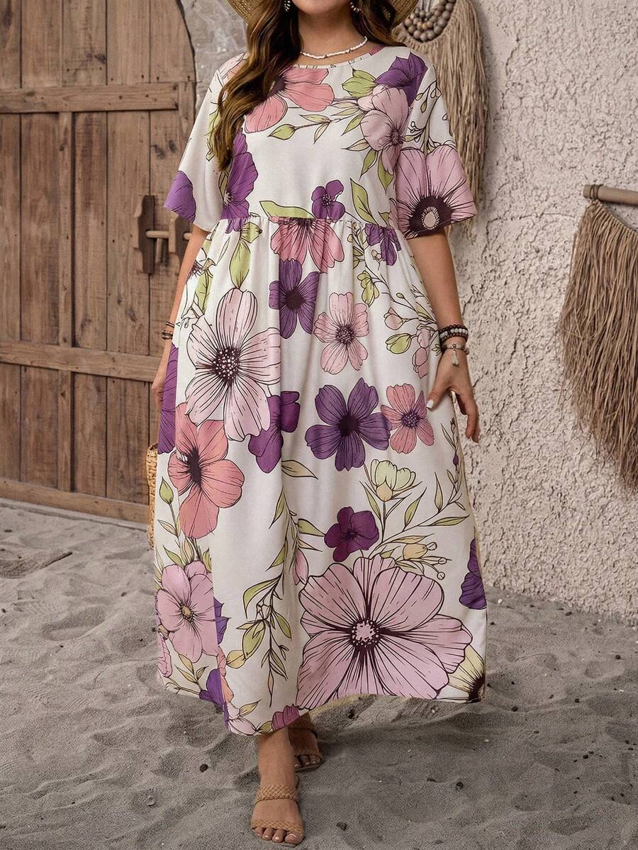 EMERY ROSE Đầm dài dáng đồng quê cổ điển cỡ lớn, cạp rách, hai túi, thích hợp cho mùa xuân/hè. - Nhiều màu - Xem 1