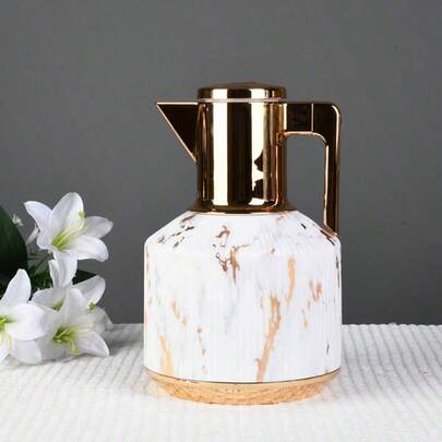 Bình giữ nhiệt cà phê và trà nóng 1000 ml, bình đun nước nóng hai lớp, bình nước lót thủy tinh màu hồng.