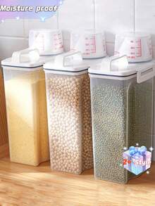1/3 Packs Grain Storage Container/Organizer With Handle, Measuring Cup, Airtight Rice Bucket/Storage Box, Moisture-Proof And Insect-Proof Rice Storage Box, Kitchen Grain Storage. - Multicolor - View 1