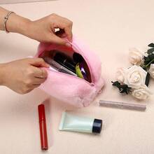 Small Plush Makeup Bag, Soft Beauty Cosmetic Bag Cute Travel Zipper Toiletry Bag Multifunctional Organizer Pouch For Women, Pink - Multicolor - View 2