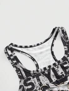 ROMWE Grunge Punk Top de tirantes versátil con estampado integral de lema retro Y2K para mujer - Multicolor - Ver 3