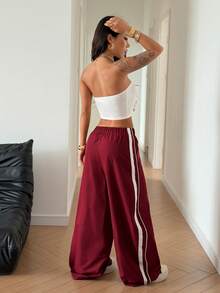 SHEIN HypeZone 2pcs/Set Women Street Casual Sports Racewear Bandeau Top And Pants - Multicolor - View 2