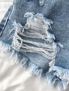 SHEIN 2件套 少女灰色和蓝色破洞牛仔短裤 - 彩色 - 查看 4