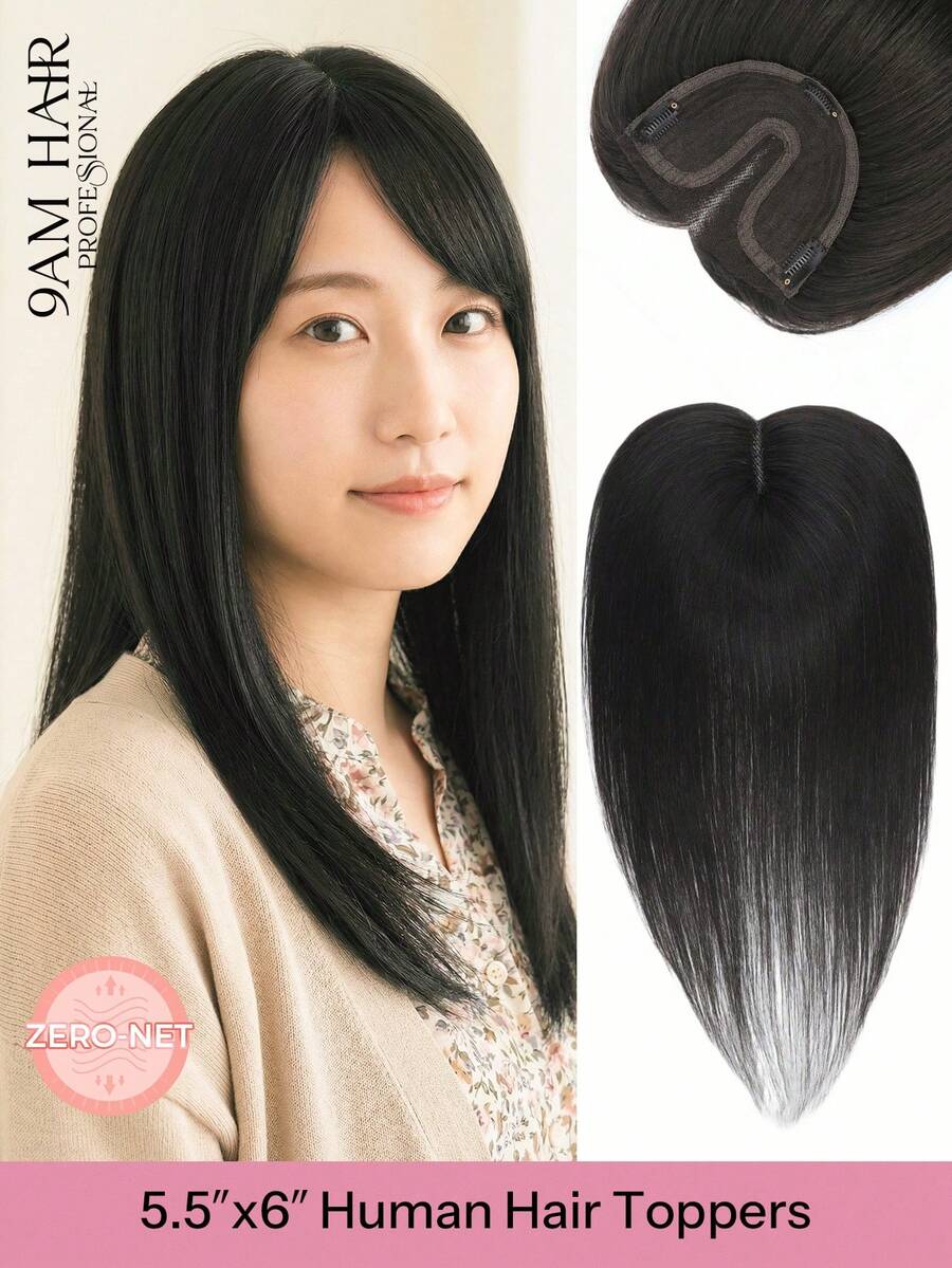 ZERO-NET 16英寸 6*6 大面积覆盖女士真人发片，佩戴方便，直发带刘海，适合头发稀疏者。 - SNatural - 查看 1