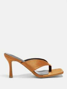 CUCCOO CURVES Women Shoes Women's Square Toe Satin Solid Color Design Daily Versatile Fashion Wide Last High Heels Summer Shoes - Camel - View 3
