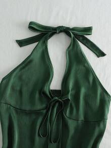 Glimmora 夏季新款露背褶皱腰带性感休闲度假女式吊带背心 - 綠色 - 查看 4
