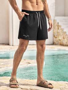 Mercer Haus Quần short nam mùa hè màu xanh hải quân, cạp chun, túi xéo, kiểu Hawaii, nhanh khô, hai lớp lót lưới, in 3D, thời trang, phong cách thường ngày, quần bơi đi biển. - màu đen - Xem 5