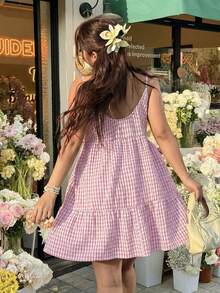 GalTyme Plus Size Pink Spaghetti Strap Backless Summer Dress - Pink - View 2