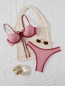 Bellisia Bộ bikini hai mảnh phối màu dành cho nữ mùa hè đi biển. - Nhiều màu - Xem 1