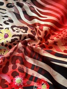 Maweii 大码扭结露背花卉豹纹连体裤，性感海滩度假海岛约会装 - 紅色 - 查看 6