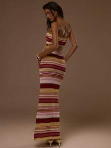 MUSERA Đầm maxi ôm sát eo, kiểu quây, kẻ sọc, chất liệu dệt kim, khoét eo, buộc dây, gợi cảm, dễ thương, thích hợp cho kỳ nghỉ hè, du lịch, đi chơi, tiệc tùng, phong cách Ibiza, thanh lịch, hoàng hôn. - Nhiều màu - Xem 4
