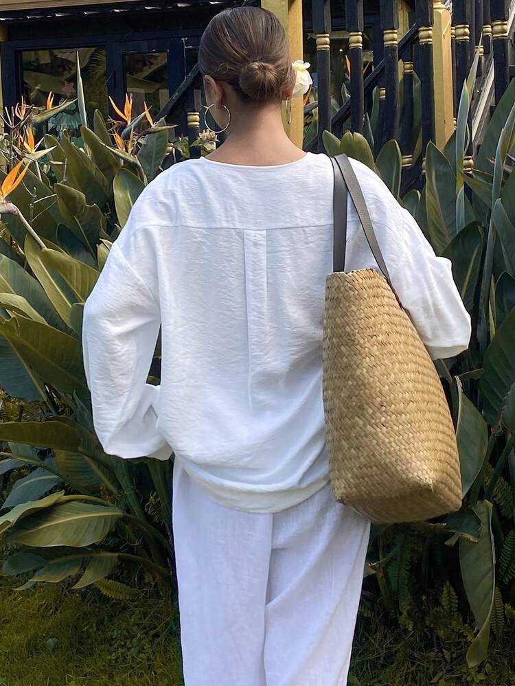 Women's Long Sleeve Solid Color Casual Vacation Shirt