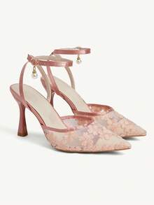 CUCCOO CHICEST Women Shoes Autumn New Mesh Strap Stiletto High Heels Pointed Toe Closed Toe Embroidered Sandals - Pink - View 1